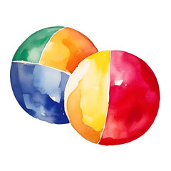 Two colorful vibrant watercolor beach ball for the summer, beach ball on white background, colorful beach ball