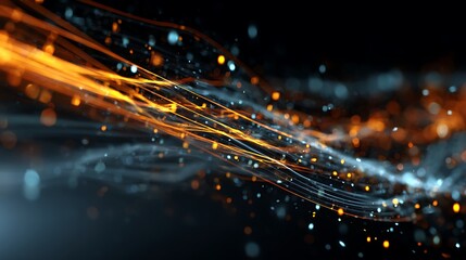 Fototapeta premium Dynamic abstract waves with glowing particles on dark backdrop conveying energy