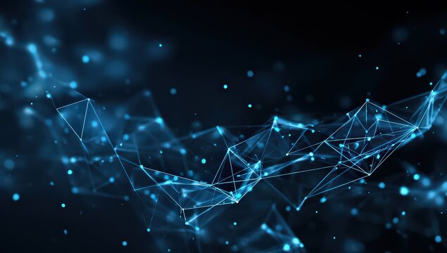Abstract Digital Network Structure With Blue Glowing Dots And Connecting Lines Against Dark Background