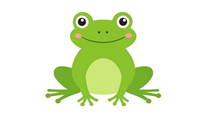 Cute Cartoon Frog Sitting on White Background, Smiling and Looking Forward