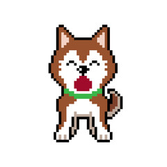 Pixel art a cute siberian husky dog vector in retro style