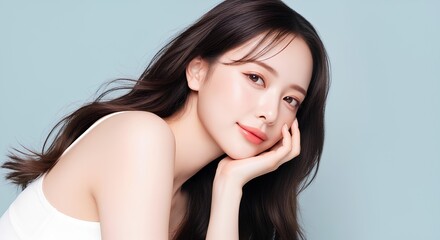 ナチュラルメイクの美しい若い女性のポートレート、清潔感のあるスキンケアイメージ