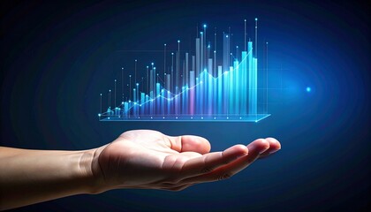 Human palm displaying floating 3D area chart
