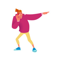 An Energetic Young Man Dressed in a Colorful Hoodie Enthusiastically Pointing Out a Direction