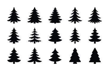 Obraz premium Christmas tree silhouette vector set for winter holiday art