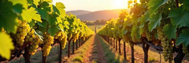 Sun-Ripened Grapes Hanging Heavy on the Vine A Picturesque Vineyard Harvest