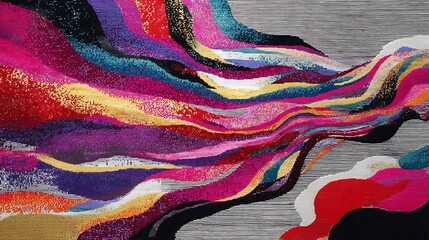 Vibrant chromatic cascade weaving a textured river of colorful abstract design
