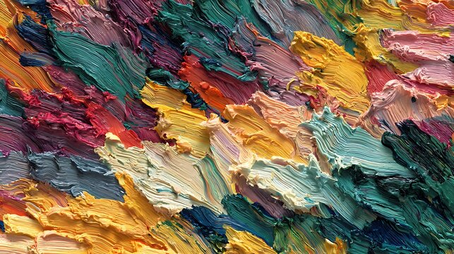 Vibrant textural painting with thick strokes and a colorful palette impression