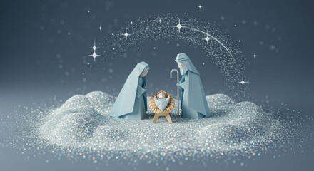Christmas peaceful birth of Jesus surrounded by shimmering lights
