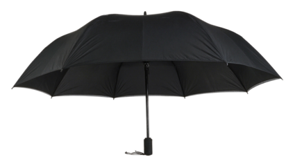 Folded black umbrella on white