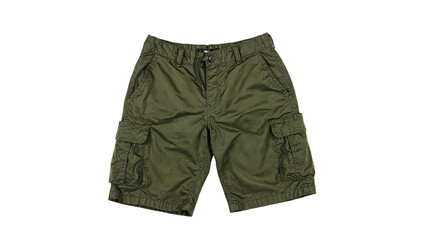 Army green cargo shorts on white