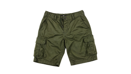 Army green cargo shorts on white