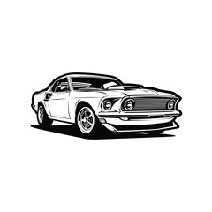 Premium classic american muscle car monochrome silhouette vector art icon illustration