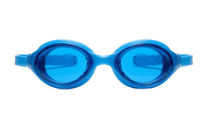Blue swim goggles on white