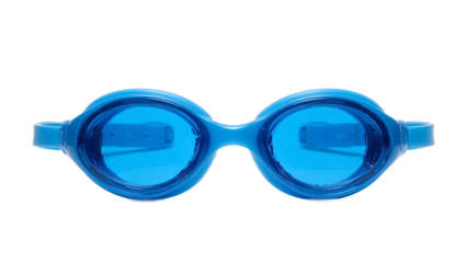 Blue swim goggles on white