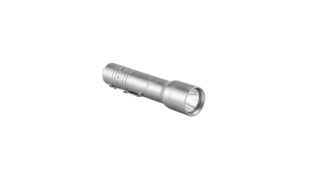 Silver flashlight on white