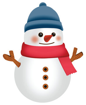 Cartoon Snowman with Blue Beanie and Red Scarf Illustration