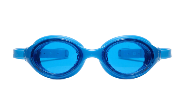 Blue swim goggles on white