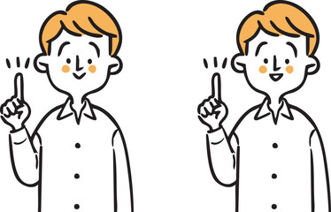 指差しをする男性　上半身　ベクター（オレンジ）
