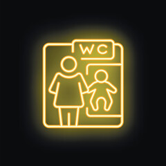 Neon yellow glowing icon of a baby changing room sign, perfect for use in your next project