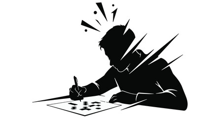 Creative mind drawing inspiration, focused artist at work with energetic ideas bursting forth