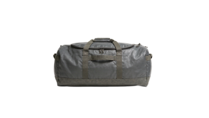 Gray duffel bag on white