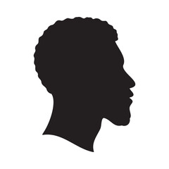Black silhouette of African man head in profile on white background, isolated vector illustration