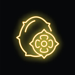 Bright yellow neon sign representing a whole kiwano fruit and a slice, conveying exoticism and freshness © ylivdesign
