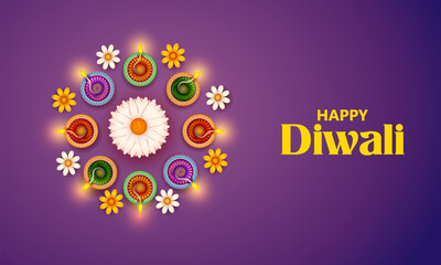burning diya on Happy Diwali Holiday background for light festival of India