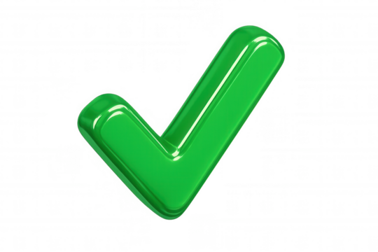 Green 3d check mark representing approval, success, verification, and completion on transparent background