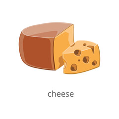 A delicious wedge of aged cheddar cheese with a small slice cut out, isolated on a white background