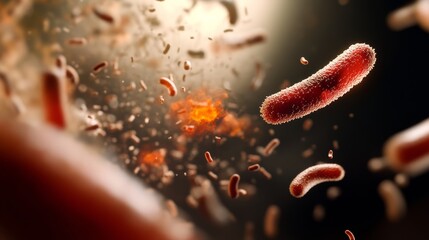 Microbial action and interaction of bacteria in a laboratory environment scientific visualization close-up perspective microbiology concept