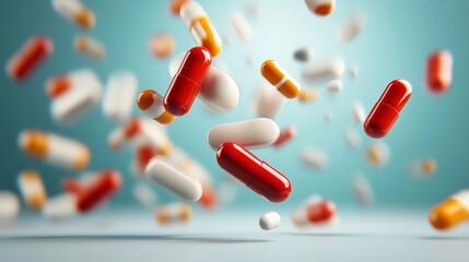 Explosive capsule collection pharmacy lab digital imagery controlled environment close-up view pharmaceutical innovation