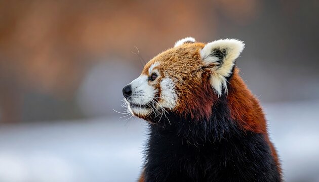 Side view of a red panda in a snowy environment
