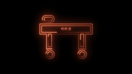 Animated neon iv drip stand isolated on black background glowing with orange light