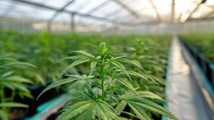 Growing cannabis plants greenhouse nature photography indoor environment close-up view sustainable agriculture techniques