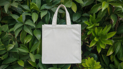 White cotton tote bag with green leaf design for eco friendly branding, product and poster design