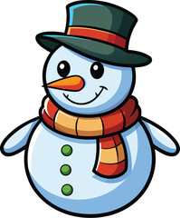 Happy Cartoon Snowman – Vector Winter Character with Hat and Scarf