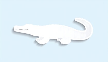 Obraz premium A minimalist, isolated image featuring a white alligator silhouette with delicate details against a light blue background. It showcases a clean design
