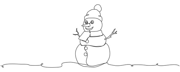 Vector illustration of a snowman with line art style