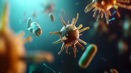 Microbial action virus movement in scientific visualization laboratory environment close-up view conceptual understanding of pathogens