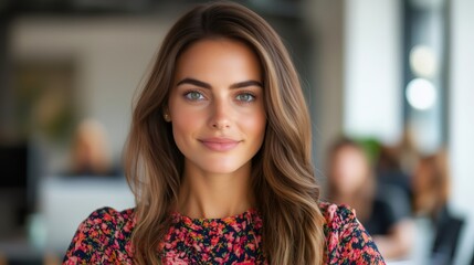 Young businesswoman smiling, showing confidence and friendliness