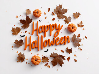 Handwritten Happy Halloween text with witch hat and broom &ndash; vintage spooky festive artwork