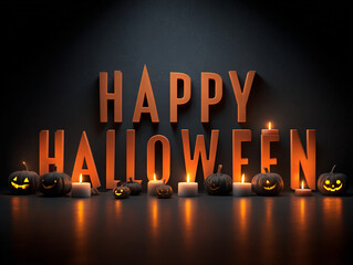 Orange glowing Happy Halloween text on dark background &ndash; spooky elegant horror theme