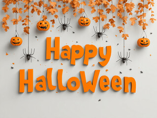 Pumpkin and bat border surrounding Happy Halloween text &ndash; creative festive frame design