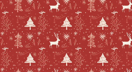 手描き風モチーフが並ぶ温かみあるクリスマス柄