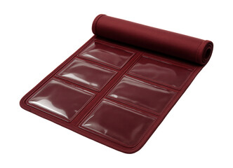 Roll-up mat with transparent pockets for convenient, portable storage.