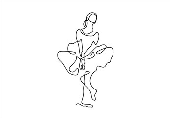 Elegant Ballerina in Continuous Line Art. line icon-continuous line drawing. Editable stroke. 
