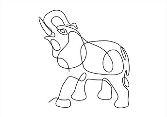 Continuous Line Art Elephant with Raised Trunk. line icon-continuous line drawing. Editable stroke. 