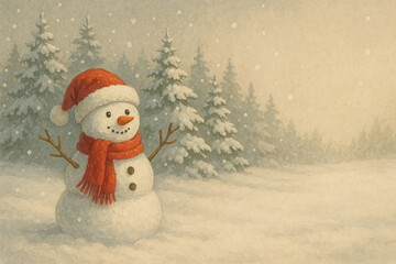 赤いマフラーの雪だるまが可愛い冬の風景